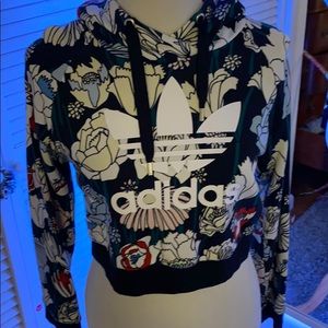 Adidas Cropped Floral Pattern Hoodie (Pacsun)